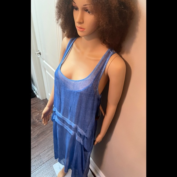 DKNY LINED BLUE VISCOSE & COTTON DRAPED DRESS SZ L - Picture 6 of 13